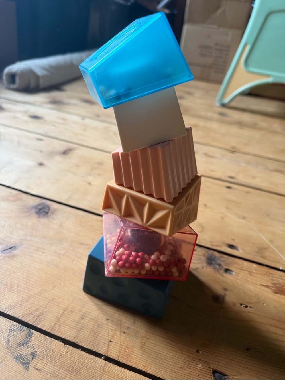 Stackable Textured Sensory Blocks - Blue, Pink, Peach & Cream